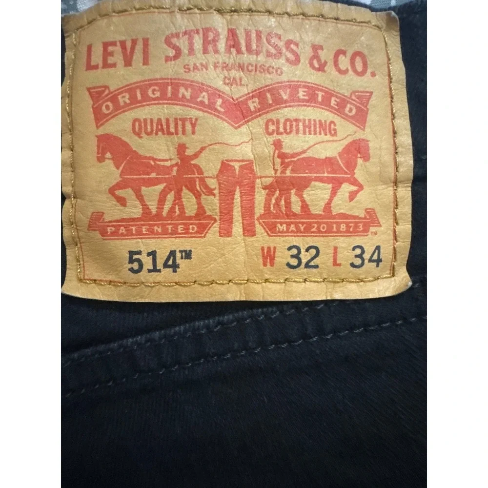 Levi's 514 Straight‎ Fit Mens Black Denim Jeans 32x34 Stretch Cotton